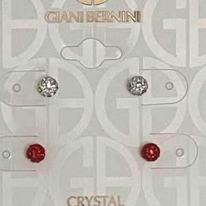 Red And Silver CZ Studs In Sterling Silver